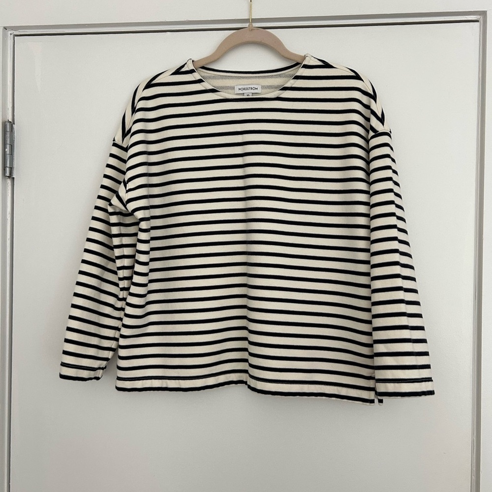 Nordstrom French Terry Striped Navy and Ivory Women’s Top, XS